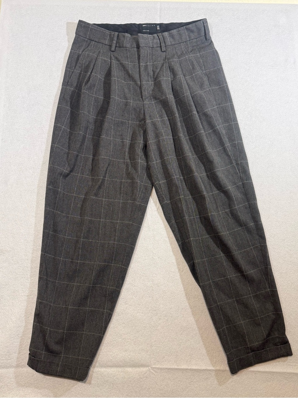 ASOS DESIGN Tailored Wide Leg Pants in Grid Plaid Size 30” x 30”
